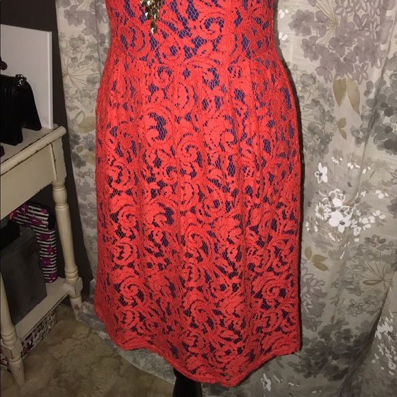 NWOT Sugerlips Red Lace with Blue Underlay Dress L - Picture 6 of 8